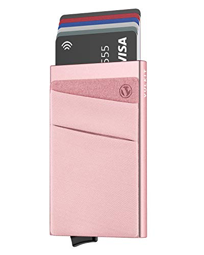 VULKIT Kartenetui RFID NFC Schutz Portemonnaie Herren mit Geldfach Mini Card Holder Wallet für 5-7 Karten und Banknoten (Rosa) von VULKIT