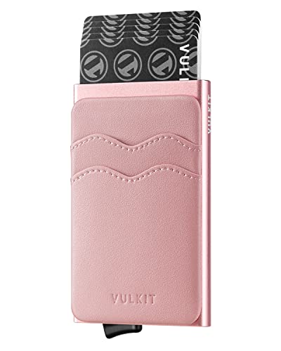 VULKIT Kartenhalter Pop Up Slim Wallet With Extra Leather Pocket Slots RFID Blocking Credit Card Case for Men and Women, rose, Einheitsgröße, Minimalistisch von VULKIT