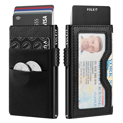 VULKIT Kreditkartenetui mit EDC-Fächern und Ausweisfenster, RFID-blockierende Pop Up Karten Geldbörse Schlanke Metall-Geldbörse von VULKIT