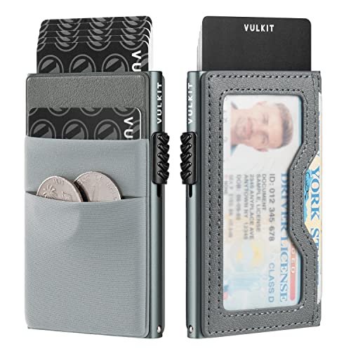VULKIT Kreditkartenetui mit EDC-Fächern und Ausweisfenster, RFID-blockierende Pop Up Karten Geldbörse Schlanke Metall-Geldbörse von VULKIT
