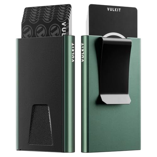 VULKIT Aluminium Kreditkartenhülle mit Geldklammer, Slim Smart Wallet Kartenetui Portemonnaie mit RFID Blocker, Grün von VULKIT