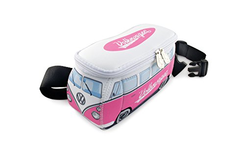 BRISA VW Collection - Volkswagen Neopren Hüft-Tasche-Bauch-Beutel-Geld-Gürtel-Crossbody-Bag für Outdoor und Reisen im T1 Bulli Bus Design (Pink/Weiß) von BRISA