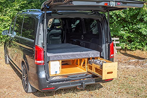 Moonbox Campingbox mit Tisch Van/Bus 119cm Natur | mit Campingküche, Sitzplätze, Tisch, Bettfunktion/Schlafsystem | für Fahrzeuge mit Mind. 119cm Breite im Kofferraum von Moonbox