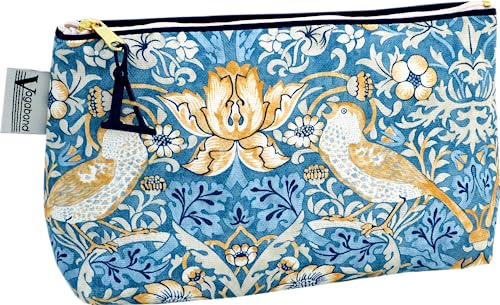 William Morris Strawberry Theif Sack Bag, blau, 21cm x 13cm x 6cm, Weiche Tasche mit Reißverschluss von Vagabond Bags Ltd