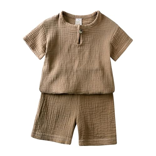 Valcatch Baby Kinder 2Pcs Sommer-Outfits Kurzarm Baumwolle Leinen T-Shirt Tops Shorts Set Kleinkind Jungen Mädchen Kleidung für 1-8 Jahre von Valcatch