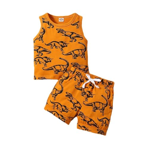 Valcatch Kleinkind Baby Junge Kleidung Dinosaurier-Print Ärmellose Weste Tanktops + Elastische Taille Shorts mit Tasche2 Stück Sommer-Outfits Neugeborene Säugling Junge Trainingsanzug Kleidung von Valcatch