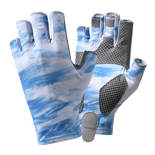 Valicaer Anglerhandschuhe,Fahrradhandschuhe UV Sonnenschutz Handschuhe Atmungsaktiv Angeln Gloves Tarnhandschuhe Fingerlose Handschuhe Angeln Finger Handschuhe zum Kajakfahren Paddeln (Blau, M) von Valicaer