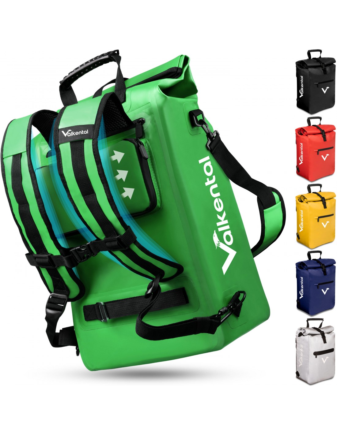 Valkental ValkOne 3in1 Fahrradtasche - perfekt für deinen Alltag, grün Taschenvariante - Gepäckträgertaschen, von Valkental