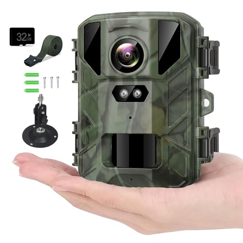 Mini Wildkamera 1080P 24MP mit Bewegungsmelder Nachtsicht, Jagdkamera LED Nachtsichtkamera 0,2s Schnelle Trigger IP66 Wasserdicht für Wildtier Überwachung mit 32GB SD-Karte von VanBangTec