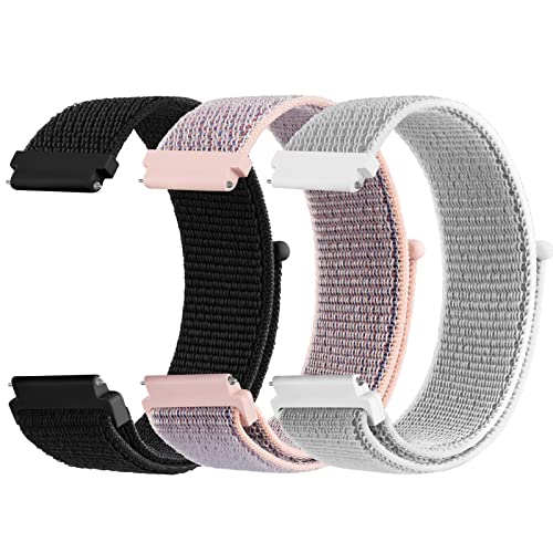 Vancle 3Pack für 20mm Armband Nylon Uhrenarmband mit Schnellverschluss Geeignet Ersatzarmband 20mm für Damen Herren(Grau/Schwarz/RosaSand) von Vancle