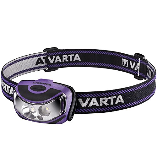 VARTA Stirnlampe LED inkl. 3x AAA Batterien Kopflampe, Outdoor Sports H30, extrem leicht, spritzwassergeschützt, vier Leuchtmodi, mit einstellbarem Kopf (60 °) & verstellbarem Kopfband von Varta