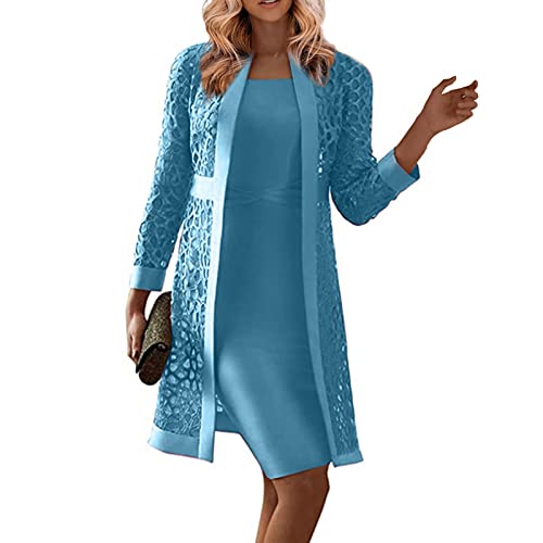 kleider festlich elegant langes kleid kostüm elegant Zweiteiler Schulterfrei Ärmelloses Einfarbig Rundhalsausschnitt Brautmutterkleid mit Jacke Midikleid mit Reißverschluss a linien kleid sommer von Vasreyy