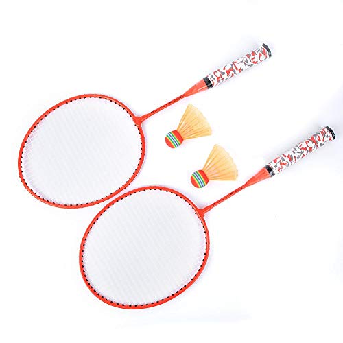 1 Paar Kinder Badmintonschläger Set, Outdoor Indoor Kids Sportspiel Badminton Schläger Set mit 2 Bällen(Fluoreszierendes Orange) von VBESTLIFE
