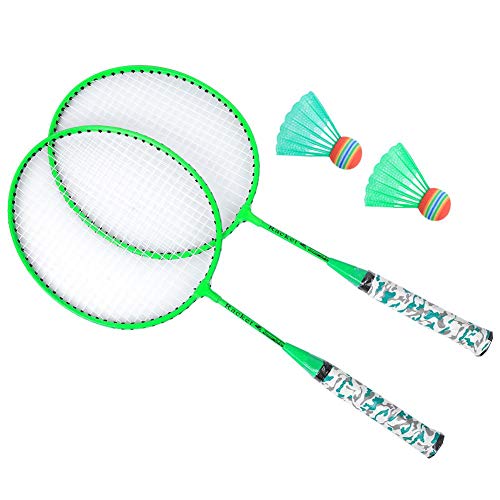 1 Paar Kinder Badmintonschläger Set, Outdoor Indoor Kids Sportspiel Badminton Schläger Set mit 2 Bällen(Leuchtendes Grün) von VBESTLIFE