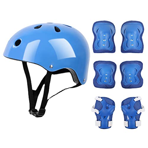 VBESTLIFE Kinderhelm-Schutzausrüstungs-Set, Einschließlich Helm, Ellbogenschützer, Knieschützer, Handgelenkschützer für Rollerskaten (Blau) von VBESTLIFE