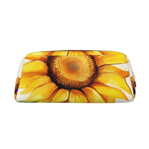 Federmäppchen, großes Federmäppchen, Aquarell-Sonnenblumen-Motiv, für Büro, kleine Reißverschlusstasche für Bleistifte, gold, Einheitsgröße, Kosmetiktasche von VducK