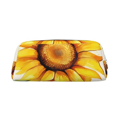 Federmäppchen, großes Federmäppchen, Aquarell-Sonnenblumen-Motiv, für Büro, kleine Reißverschlusstasche für Bleistifte, silber, Einheitsgröße, Kosmetiktasche von VducK