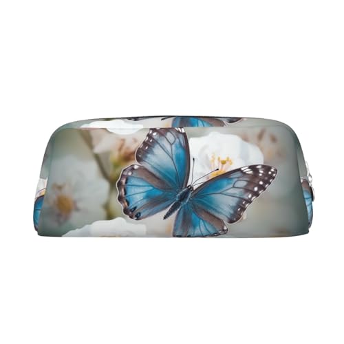 Federmäppchen, großes Federmäppchen, blauer Schmetterling auf Blüte, Federmäppchen für Büro, kleine Reißverschlusstasche für Bleistifte, silber, Einheitsgröße, Kosmetiktasche von VducK