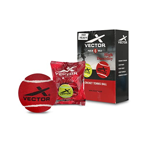 VECTOR X Heavy Cricket Tennis Ball (Red, Standard Size) Material: Rubber | Rebound Technology | Durable Tennis Ball (Pack of 6) von Vector X