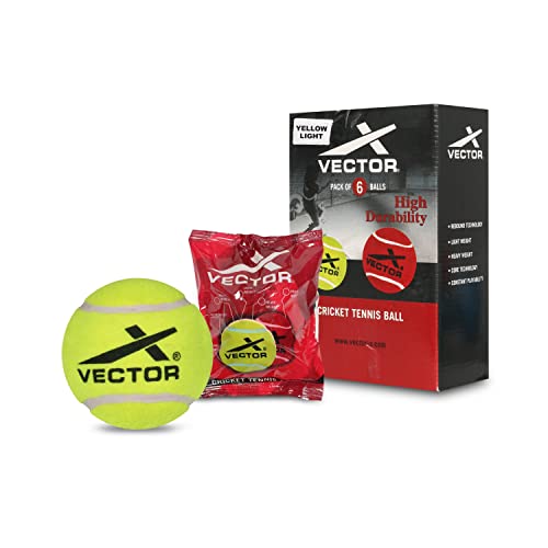 VECTOR X Light Cricket Tennis Ball (Yellow, Standard Size) Material: Rubber | Rebound Technology | Durable Tennis Ball (Pack of 6) von Vector X