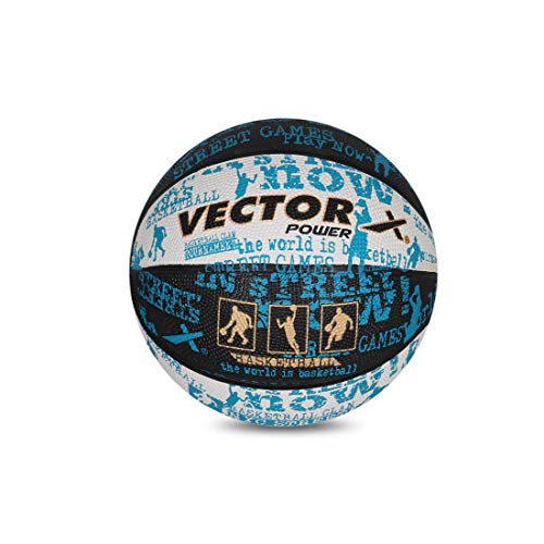 Vector X Power Basketball (Black/White/Blue, Size: 3) | Material: Rubber | Water-Resistant Ball Rubber | Indoor-Outdoor Training | for Beginner Player | Free Air Needler von Vector X