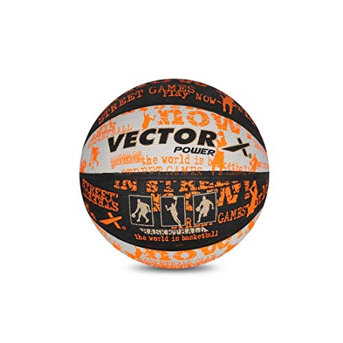 Vector X Power Basketball (Black/White/Orange, Size: 3) | Material: Rubber | Water-Resistant Ball Rubber | Indoor-Outdoor Training | for Beginner Player | Free Air Needler von Vector X