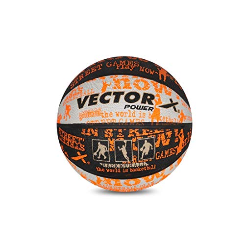 Vector X Power Basketball (Black/White/Orange, Size: 5) | Material: Rubber | Water-Resistant Ball Rubber | Indoor-Outdoor Training | for Beginner Player | Free Air Needler von Vector X