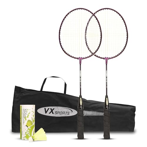 Vector X VXB-10 Aluminium-Badmintonschläger, 3 Stück, Nylon-Shuttles mit vollständiger Abdeckung (Mehrfarbig, Einheitsgröße), Material: Aluminium, für fortgeschrittene Spieler, für Erwachsene von Vector X