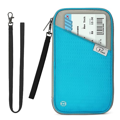 Veki Reisepass Tasche Familie Reiseorganizer mit RFID-Blocker, Tragbare Reisepasshülle Ausweistasche für Damen und Herren, Wasserdicht Travel Organizer für Speicherung, Kreditkarten (Blau) von Veki