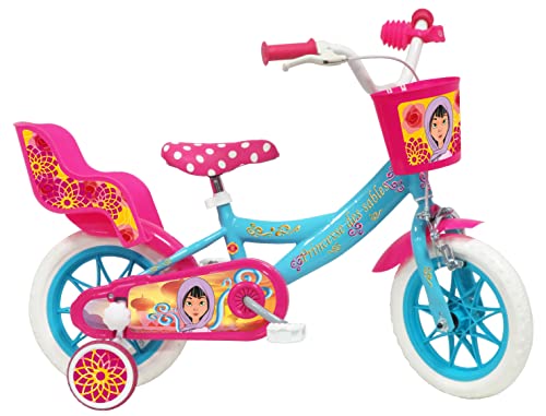 Vélo ATLAS Fahrrad 12 Zoll (30,5 cm), Sandprinzessin mit Bremse, Korb vorne, Puppenhalter hinten, Schutzbleche, Gehäuse und Stabilisatoren, Türkis von Vélo ATLAS