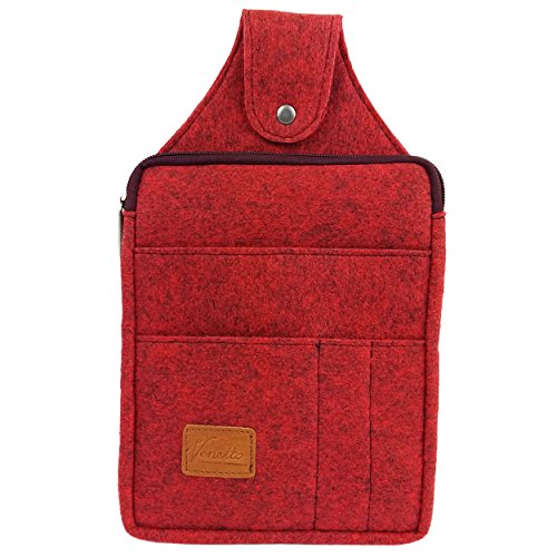 Venetto Multifunktions Gürteltasche Bauchtasche Hüfttasche Felt Sachet Bag aus Filz mit Echtleder-Applikationen (Rot meliert) von Venetto