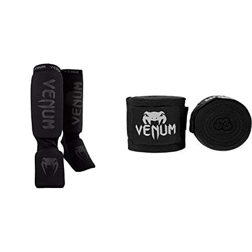 Venum Kontact Schienbeinschutz, Black, One Size & Erwachsene Bänder Kontact Handgelenk und Armschoner, Schwarz, 2,5m von Venum