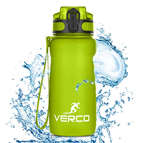 Verco Trinkflasche +Fruchtsieb, [BPA FREE Tritan - 350ml] Freizeit Wasserflasche für Sport, Fitness, Uni, Camping Outdoor - Sportflasche ist Auslaufsicher, Bruchsicher, Grün von Verco