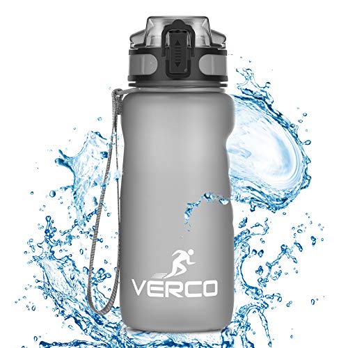Verco Trinkflasche +Fruchtsieb, [BPA FREE Tritan - 650ml] Freizeit Wasserflasche für Sport, Fitness, Uni, Camping Outdoor - Sportflasche ist Auslaufsicher, Bruchsicher, Schwarz von Verco