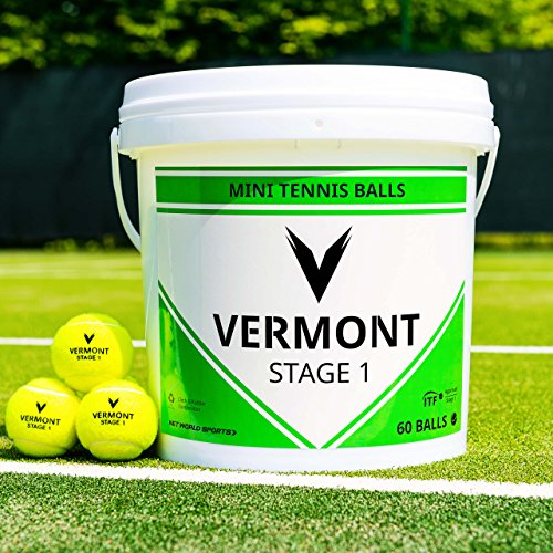 Vermont Mini Tennisbälle Grün [60 Bälle Eimer] - Stage 1 ITF-genehmigte Tennisbälle von Vermont
