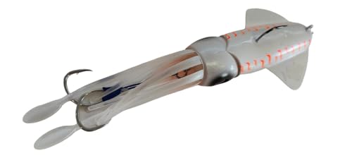 VERTICAL TROLLING Glas Calamaro aus PVC für Zähne, lockige Scharniere Thunfisch (Farbe 4 (Farbe 4 (White Orange), 200 g von Vertical Trolling