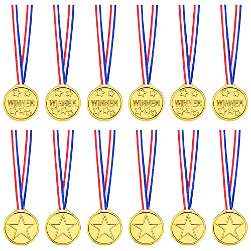 12 Stück Goldfarbene Siegermedaillen Kinderplastik Goldmedaillen Medaillen mit Band für Kinder Parteibevorzugungen und Sportpreise von Vesaneae