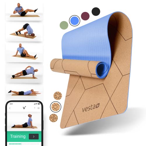 Vesta+ Yogamatte Kork TPE + Fitness App - Die nachhaltige Kork Yogamatte für das Plus in Deinem Workout - Testsieger unter Korkmatten Yoga als Yoga Matte Kork, Sportmatte Kork & Yogamatte Rutschfest von Vesta+