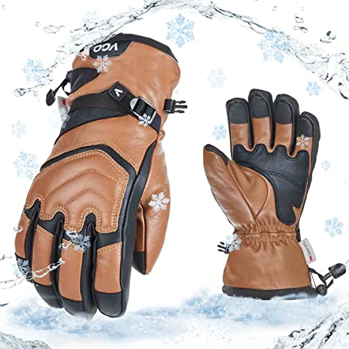 Vgo... Skihandschuhe aus Rindsleder für Männer & Frauen, Schnee-Handschuhe, Outdoor Handschuhe, wasserdicht, 3M Thinsulate,-30℃/-22°F (CA2468FW) von Vgo...