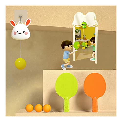 Indoor Hängende Tischtennis Trainer Tragbares Set, Kinder PingPong Trainer Eltern-Kind-Interaktionsspielzeug (Cartoon Kaninchen Modell【2 Schüsse+3 Bälle+Haken】) von ViCUULY