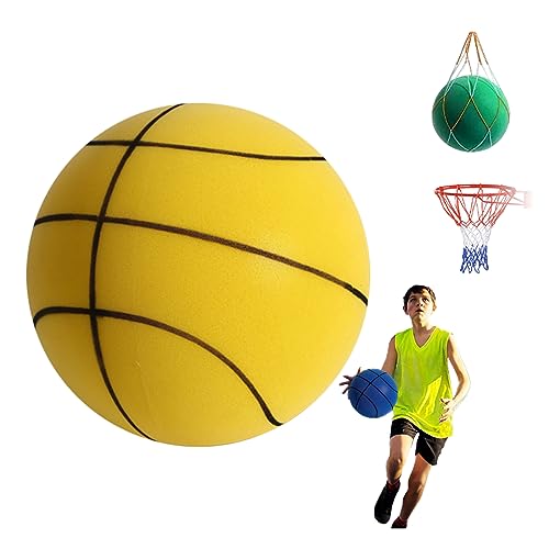 Leiser Basketball, Indoor-Training, Leiser Ball, Weiches Schaumstoffball-Spielzeug, Hochelastisch, Interaktiver Spielzeug-Basketball Für Kinder Und Erwachsene(Diameter 8.26'', Basketball Style-Yellow) von ViCUULY