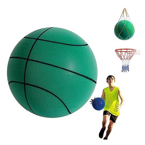 Leiser Basketball, Indoor-Training, Leiser Ball, Weiches Schaumstoffball-Spielzeug, Hochelastisch, Interaktiver Spielzeug-Basketball Für Kinder Und Erwachsene (Diameter 8.26'', Basketball Style-Green) von ViCUULY
