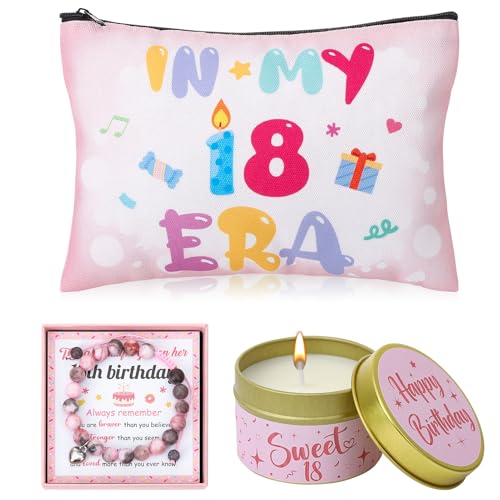 ViEinkaufen Geschenk zum 18. Geburtstag für Mädchen, Make-up-Tasche, Armband, Duftkerzen und Karte, Geschenk zum 18. Geburtstag für sie, Geschenk für Tochter, Nichte, Enkelin, Freunde, Schwestern von ViEinkaufen