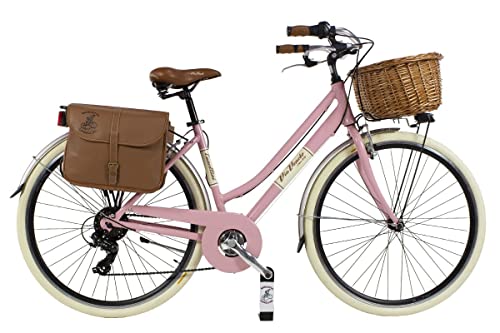 Via Veneto by Canellini Damen Citybike CTB Vintage Stil Rad Cityrad Fahrrader Bike Aluminium mit Korb Taschen und Klingel Via Veneto Bell Ring (46, Rose) von Via Veneto by Canellini