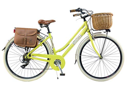 Via Veneto by Canellini. Damen Citybike CTB Vintage Rad Cityrad Fahrrader Bike Aluminium mit Korb Taschen und Klingel Via Veneto Bell Ring (46, Gelb) von Via Veneto by Canellini