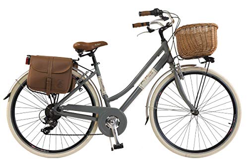 Via Veneto by Canellini. Damen Citybike CTB Vintage Rad Cityrad Fahrrader Bike Aluminium mit Korb Taschen und Klingel Via Veneto Bell Ring (50, Grau) von Via Veneto by Canellini