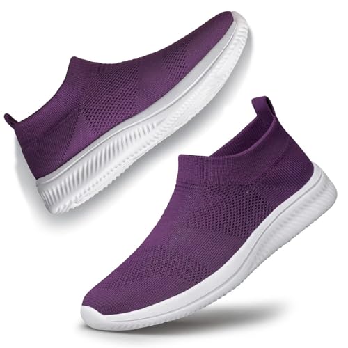 vibdiv Damen Wanderschuhe Sneakers Daily Schuhe Slip-on Leicht Bequem,Violett 38 von vibdiv