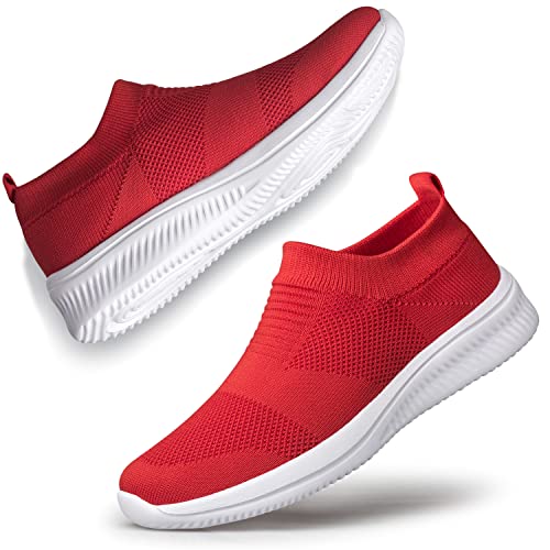 vibdiv Damen Wanderschuhe Sneakers Daily Schuhe Slip-on Leicht Bequem,rot 39 von vibdiv