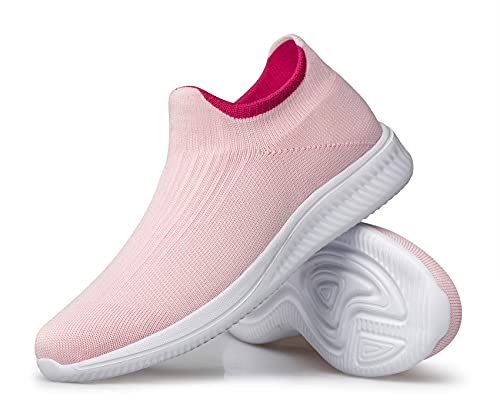 vibdiv Slip-on Sneakers Damen Wanderschuhe Bequem Leicht, Rosa 42 von vibdiv