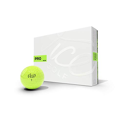 VICE Golf Pro Neon Lime 2020 | 12 Golf Bälle | Eigenschaften: 3-Piece Cast Urethan, maximale Kontrolle, hoher Spin im Kurzspiel | Mehr Farben: Neon Lime/Red | Profil: Für fortgeschrittene Golfer von Vice Golf